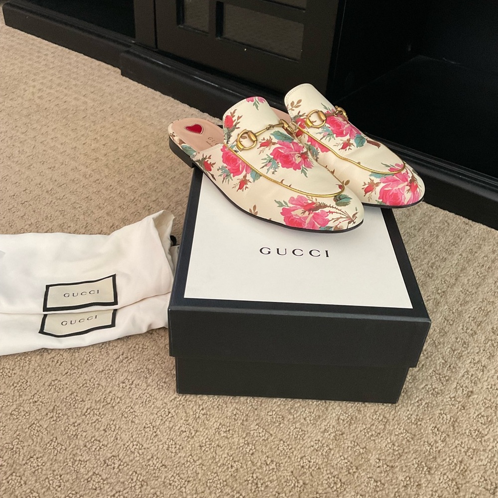 Gucci 1955 Horsebit Princetown Floral Leather Mules